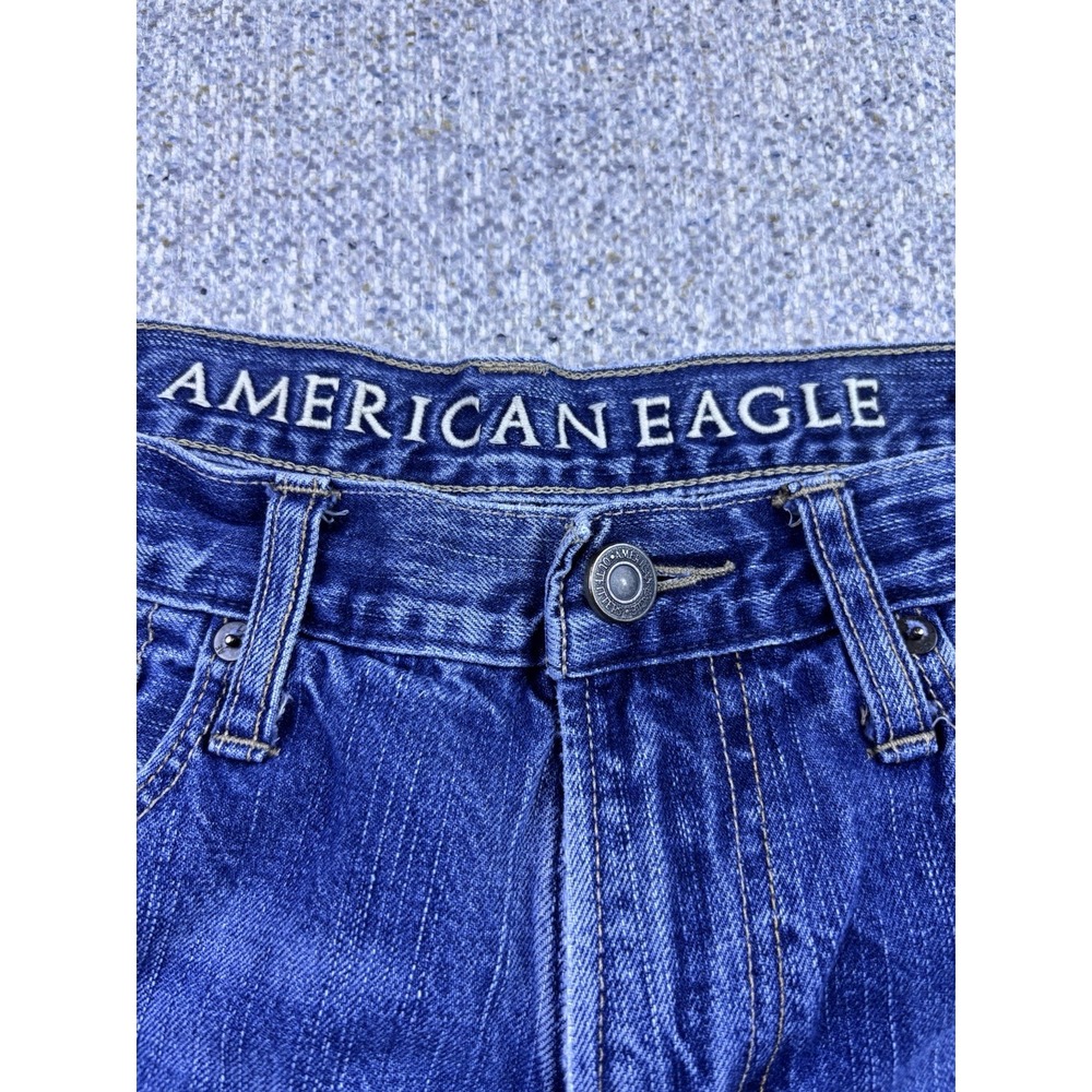 American Eagle Jeans Mens 34x30 Bootcut Medium Wash Blue Denim Distressed Pants - Picture 2 of 11